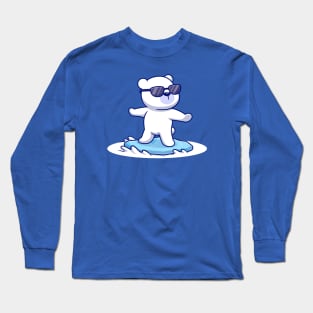 Cute Polar Bears Surfing Cartoon Long Sleeve T-Shirt